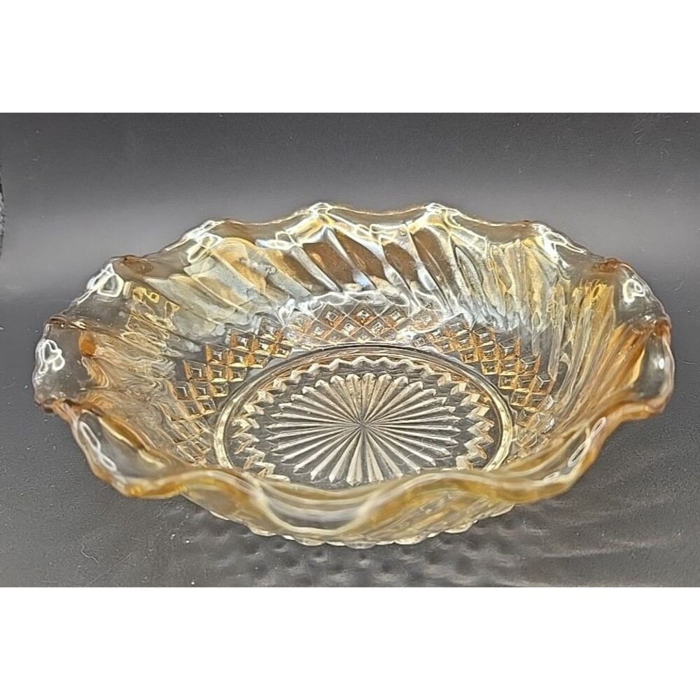 Vtg Peach Luster Carnival Glass Small Serving Bowl Indiana Glass 2" H, 6.5" W
